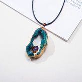 Natural blue agate cave with amethyst gold side pendant -20210828B